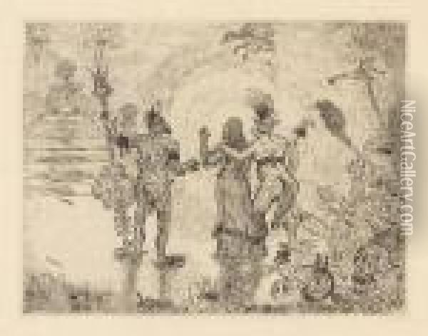 Les Diables Dzitts Et Hihanox Conduisant Le Christ Aux Enfers Oil Painting - James Ensor