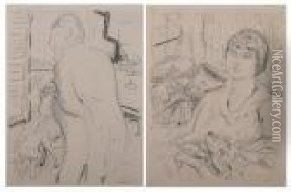 Femme Au Chien And Homme A La Redingote: Two Works Oil Painting - Pierre Bonnard