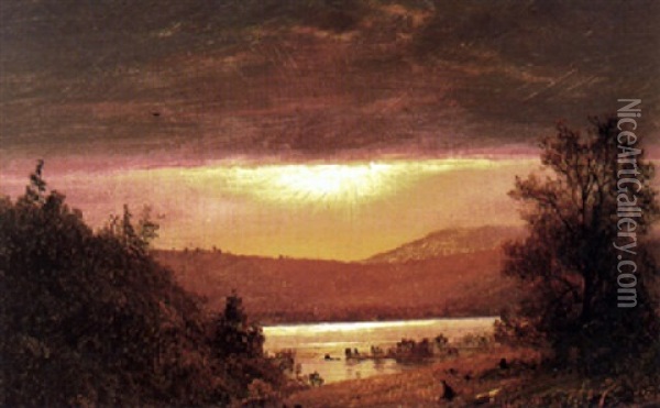 Sunset Landscape In A River Valley Oil Painting - Frederic Edwin Church