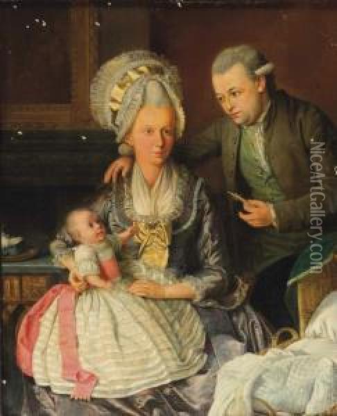 A Family Portrait In An Interior Oil Painting - Hermanus Numan