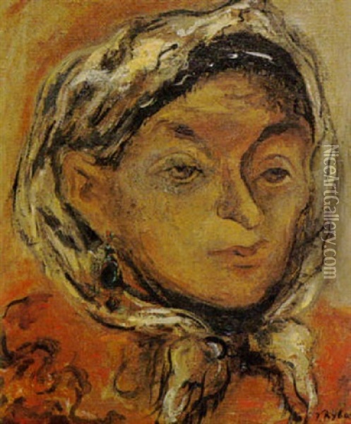 Woman With A Headscarf Oil Painting - Issachar ber Ryback