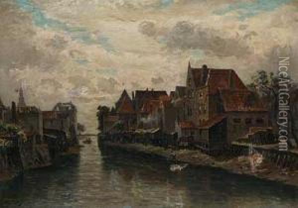 Kanal An Einer Hollandischen Stadt Oil Painting - Friedrich Ernst Morgenstern