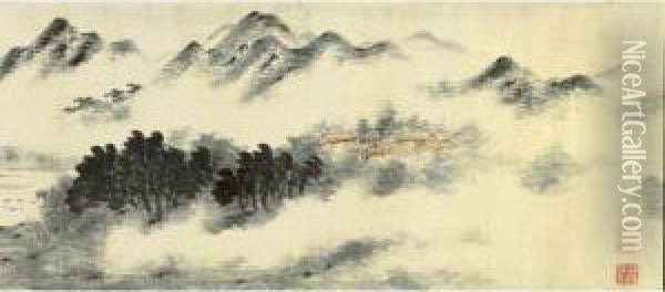 Scenery In Yuan Style Oil Painting - Pan Simu