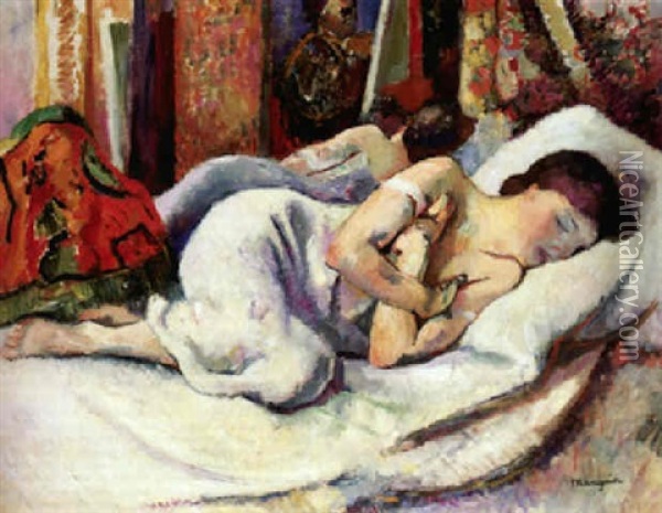 Femme Dormant, Jeanne Oil Painting - Henri Charles Manguin