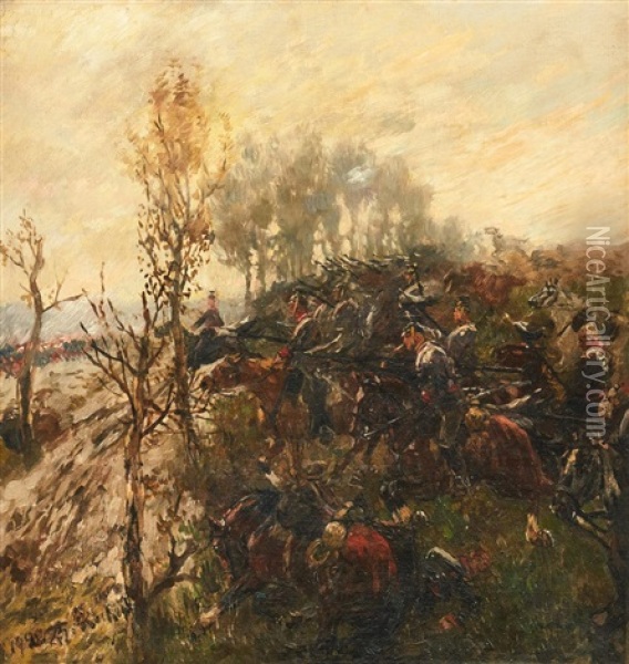 Attacking Cavalry Oil Painting - Theodor Rocholl