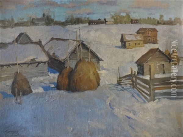 Maisons Dans La Neige Oil Painting - Mikhail Guermacheff