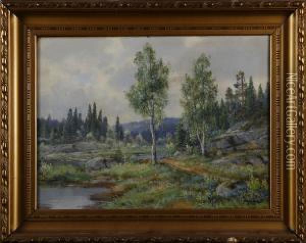Insjolandskap Oil Painting - Thorvald Rygaard