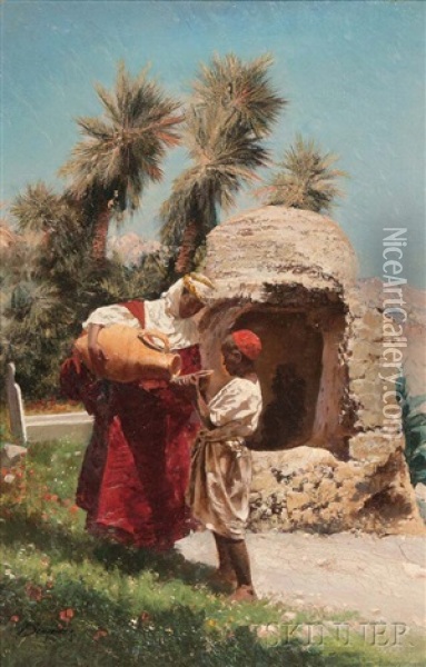 Pouring Water At An Oasis Oil Painting - Peter Conrad Schreiber