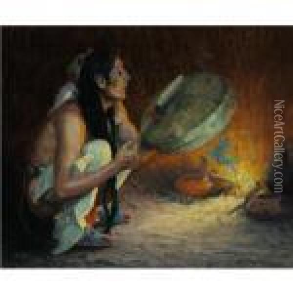 The Chant (the Tom Tom) Oil Painting - Eanger Irving Couse