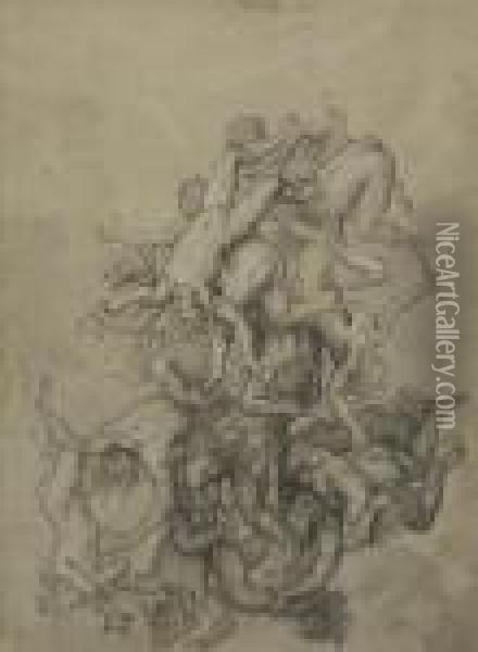 Study Of Damned Souls From The Last Judgment Oil Painting - Jacopo Robusti, II Tintoretto