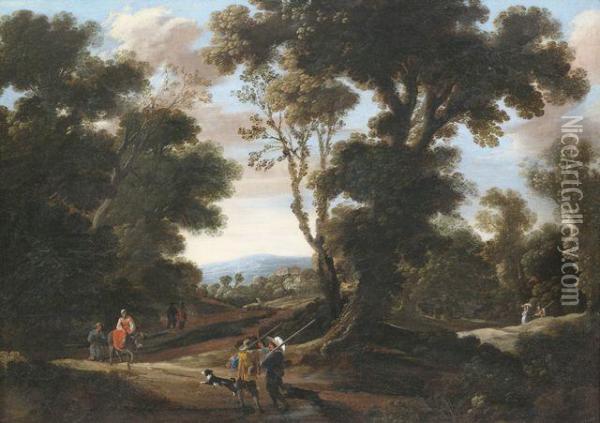Waldlandschaft Mit Reisenden Und Jagern Oil Painting - Jacques D Arthois