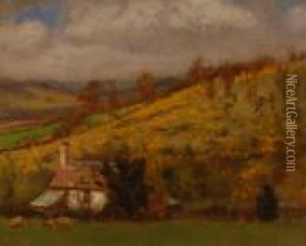 Cottagein Rural Landscape Oil Painting - Bernard Sickert