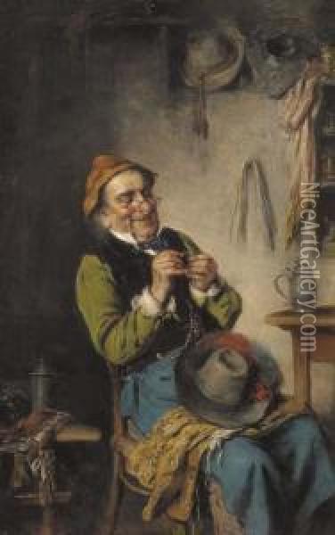 Threading The Eye Of A Needle Oil Painting - Hermann Kern