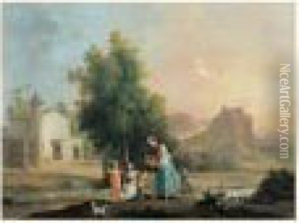 Famille Pique-niquant Dans Un Paysage De Riviere Oil Painting - Giuseppe Bernardino Bison