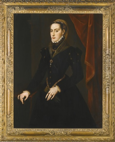 Portrait Of A Lady Oil Painting - Antonis Mor Van Dashorst