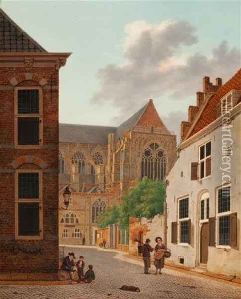 View Of The Cathedral Seen From The Domstraat In Utrecht Oil Painting - Hendrik Van Oort