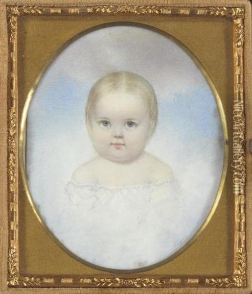 A Miniature Portrait Of A Baby Oil Painting - Grozelier Sarah Peters
