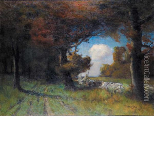 Wooded Landscape With Stone Wall Oil Painting - Franklin De Haven