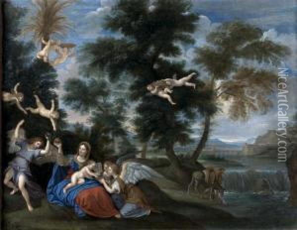 Le Repos De La Sainte Famille Pendant La Fuite En Egypte Oil Painting - Francesco Albani