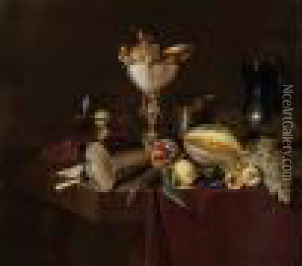 Toile Signee En Bas Vers La Gauche, Sur Le Cote De La Table A. Boschaert Fecit. Oil Painting - Ambrosius the Younger Bosschaert