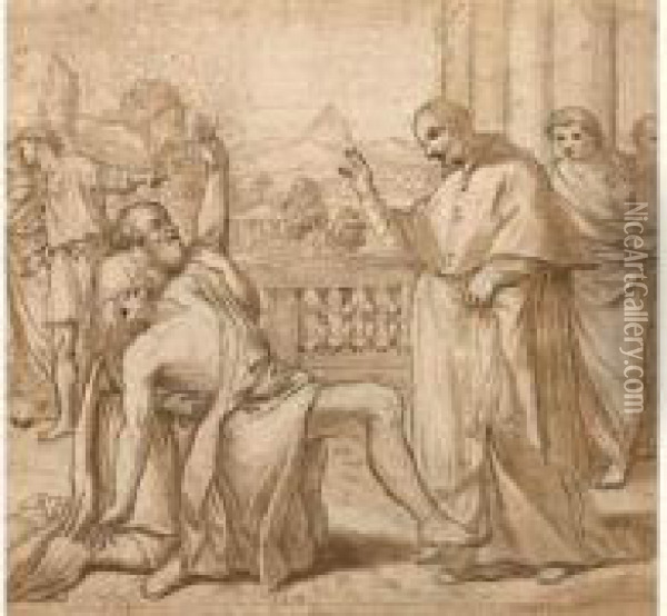 Saint Charles Borromee Guerissant Un Pestifere Oil Painting - Lazzaro Baldi