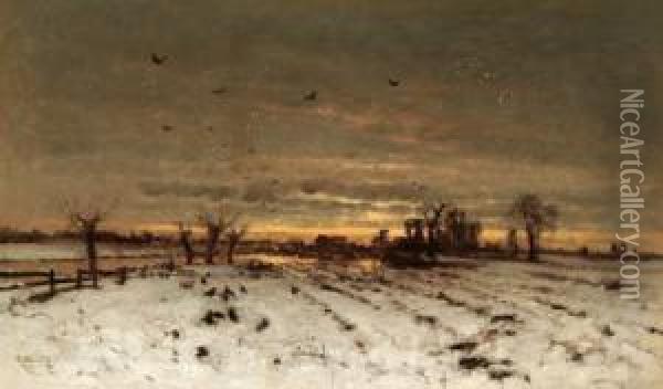 Sonnenuntergang In Weiter Landschaft Oil Painting - Ludwig Munthe