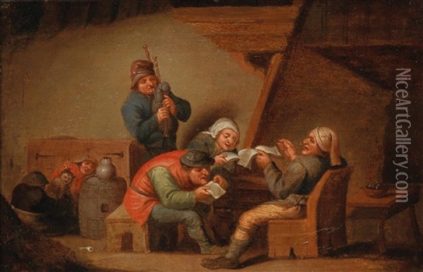 Card-playing Peasants Oil Painting - Bartholomeus Molenaer