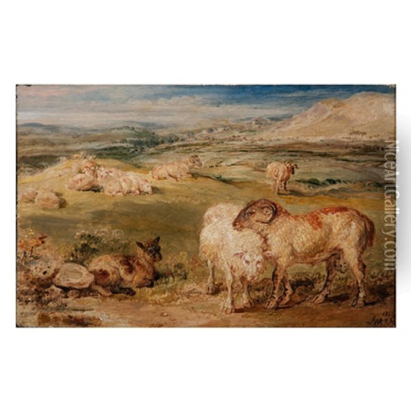 Sheep In Pastoral Landscape Oil Painting - James Ward