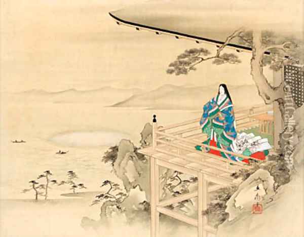 Murasaki Shikibu at Ishiyama temple Oil Painting - Utagawa or Ando Hiroshige