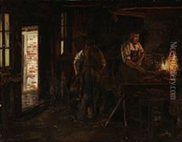 At The Blacksmith Oil Painting - Carl Carlsen