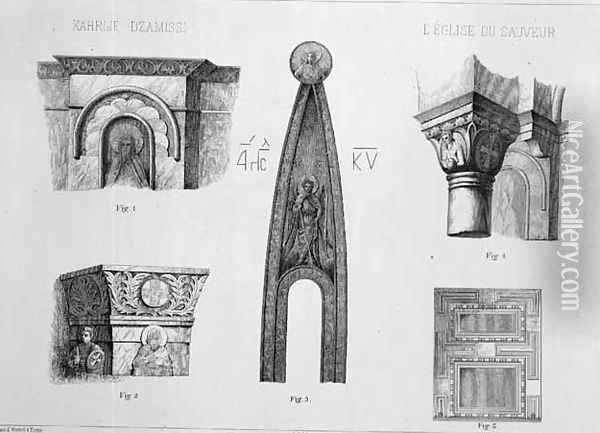 Capitals and architectural details from the narthex of Kahrije Dzamissi, the Church of the Saviour, from Church Architecture of Constantinople, pub. by Lehmann and Wentzel of Vienna, c.1870-80 Oil Painting - Pulgher, D.