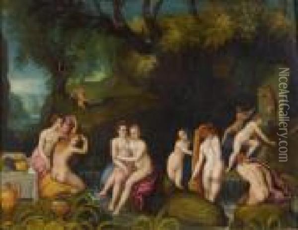 Nymphs Bathing. Oil Painting - Hans Rottenhammer