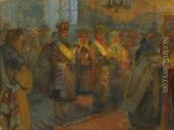 Peasant Wedding Oil Painting - Nikolai Petrovich Bogdanov-Belsky