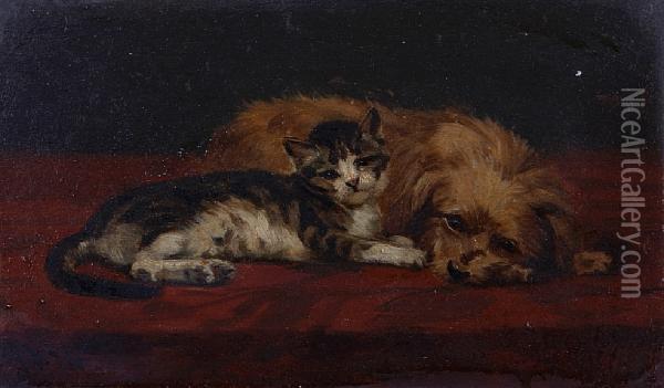 A Cat And Dog On A Carpet Oil Painting - John Henry Dolph