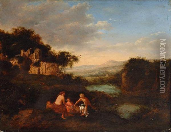 Arcadian Landscape Oil Painting - Cornelis Van Poelenburch