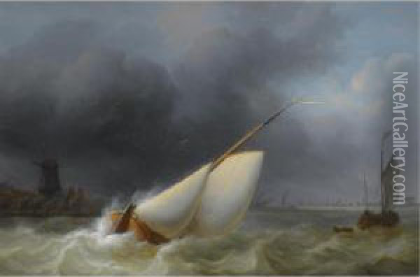 Sailing In Choppy Waters Oil Painting - Martinus Schouman