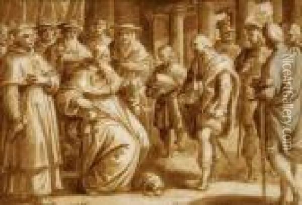 Papst Clemenz Vii Erinnert Ippolito De' Medici An Seinepflichten Als Kardinal Oil Painting - Jan van der Straet
