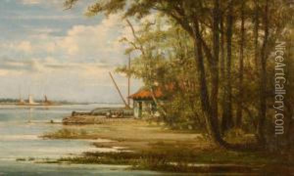 Boat House On The River Oil Painting - Louis Pulinckx