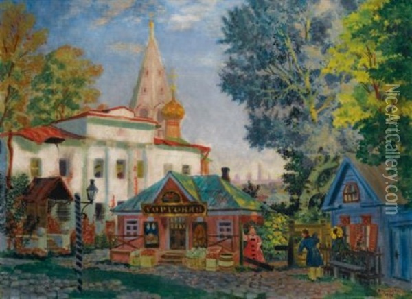 In The Provinces Oil Painting - Boris Mikhailovich Kustodiev
