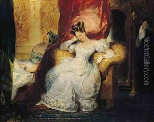 Seated young women Oil Painting - Eugene Francois Marie Joseph Deveria