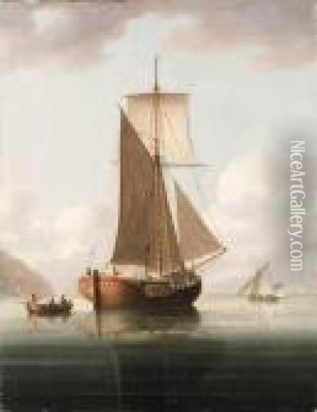 Setting Sail With A Tender In Tow Oil Painting - James E. Buttersworth