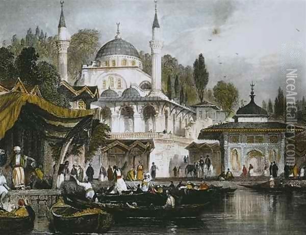 The Mihrimah Sultan mosque at Uskudar, on the Anatolian shore of the Bosphorus, facing Istanbul Oil Painting - Allote
