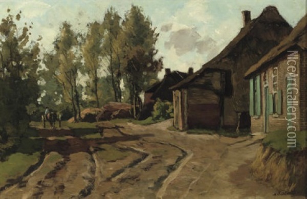 Gezicht Op Heeze, Noord-brabant - Along A Country Road Oil Painting - Nicolaas Bastert