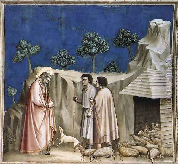 No. 2 Scenes from the Life of Joachim- 2. Joachim among the Shepherds 1304-06 Oil Painting - Giotto Di Bondone