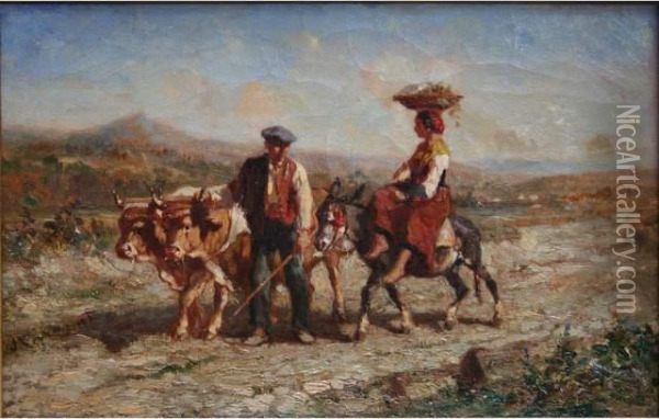 Paysans Basques Oil Painting - Jules Jacques Veyrassat