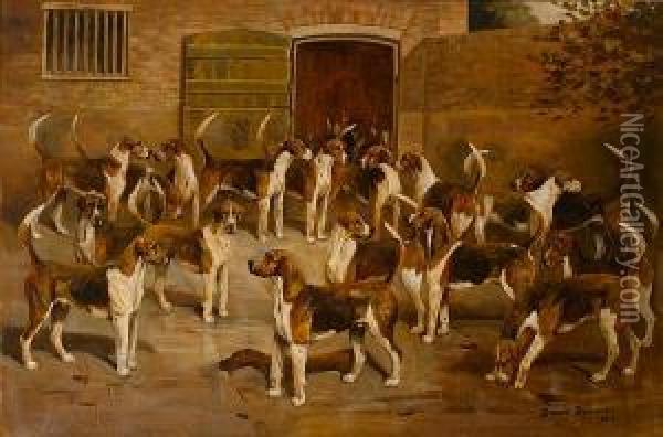 The Ledbury Hounds Oil Painting - Cuthbert Bradley