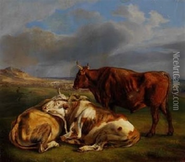 Drei Ochsen Vor Landschaft Oil Painting - Albrecht Adam