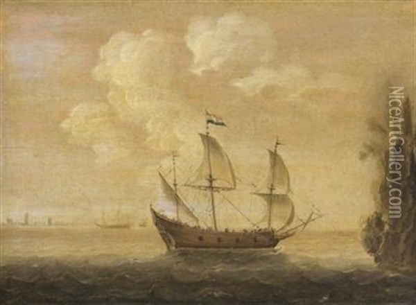 Niederlandischer Dreimaster Oil Painting - Jacob Adriaenz. Bellevois