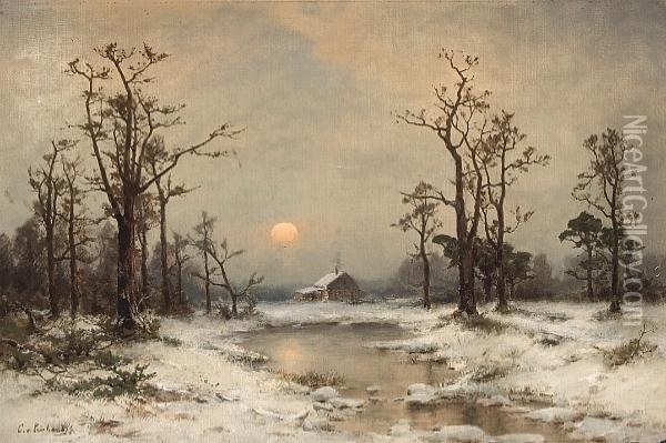 Snow Scene With A Winter Cabin Oil Painting - Carl Von Perbandt