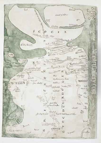 Map of England, Scotland and Wales, Ms Cotton Julius, DVII fols 50v-53r, 1250 Oil Painting - Matthew Paris